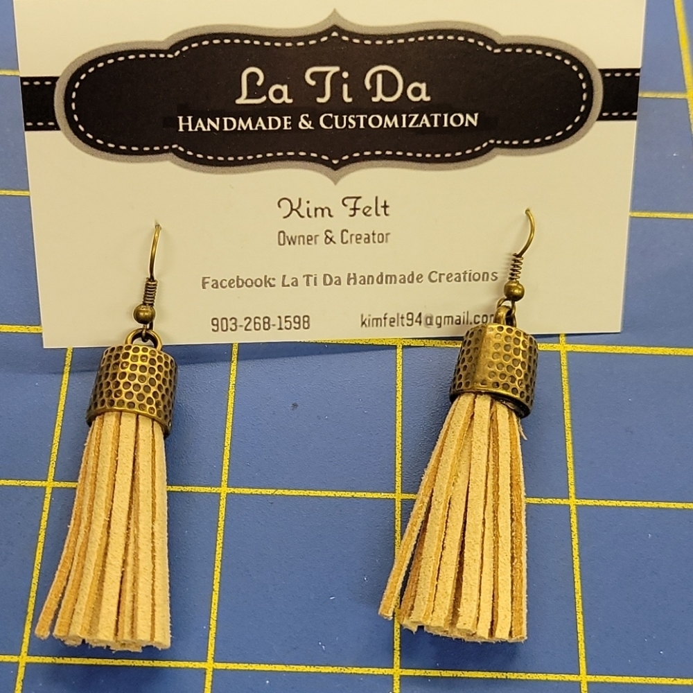 Handmade Earrings 2" Pleather Tassell